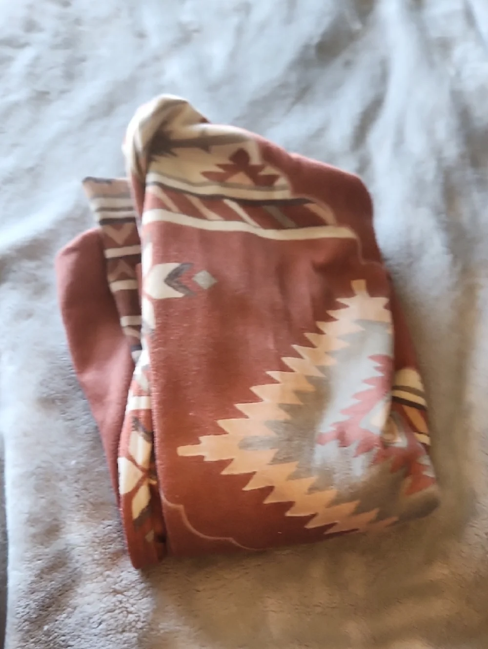 Rust Aztec Print Hooded Pullover Sweatshirt - Picture 3 of 3